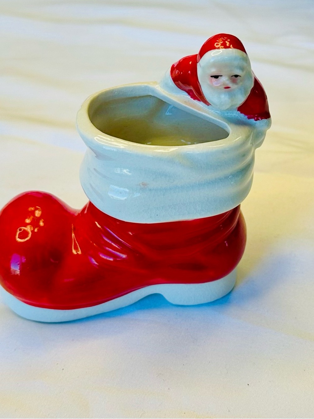 Vintage 1960s Christmas Santa Boot Porcelain Mid Century
